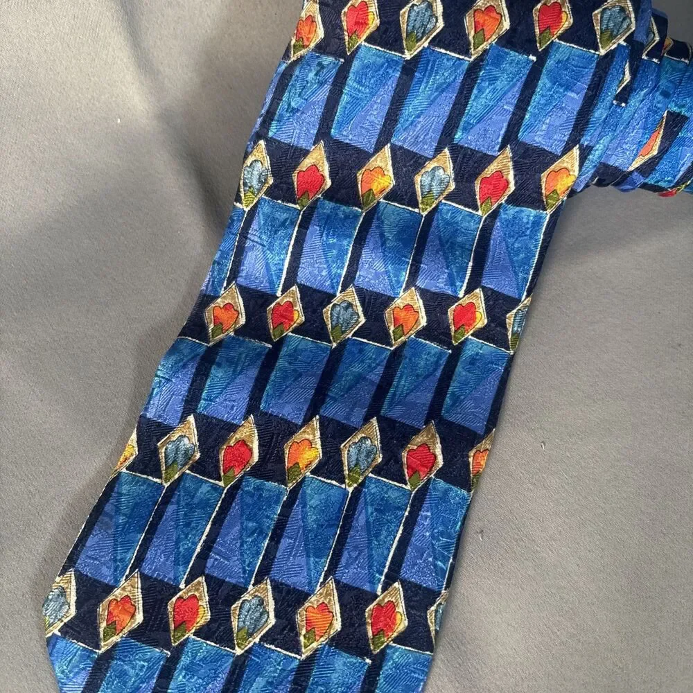 Ermenegildo Zegna Tie Exclusive‎ Design Blue Yellow Geometric